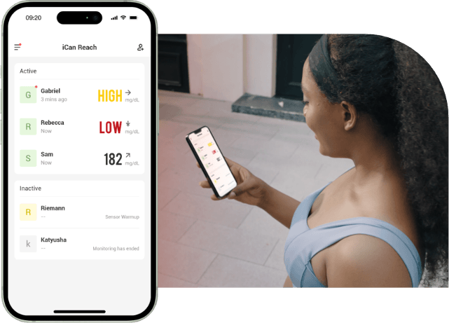 Aplicație iCan Reach - ecran partajare date glicemie